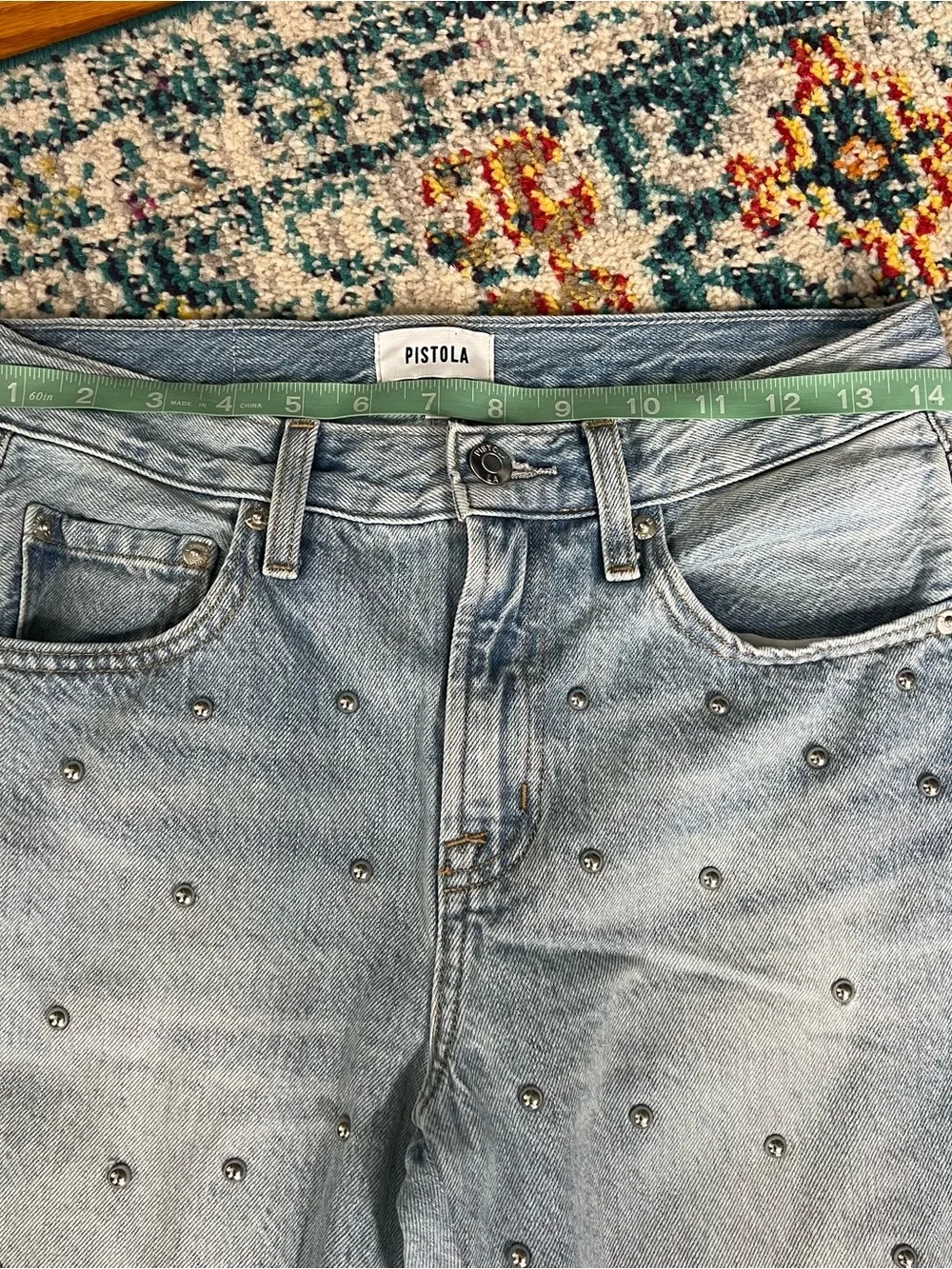 Pistola Lexi Mid-Rise Bowed Straight-Leg Jeans 25 Vintage Wash - Picture 12 of 15